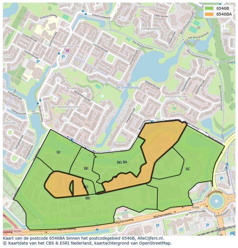 Afbeelding van het postcodegebied 6546 BA op de kaart.