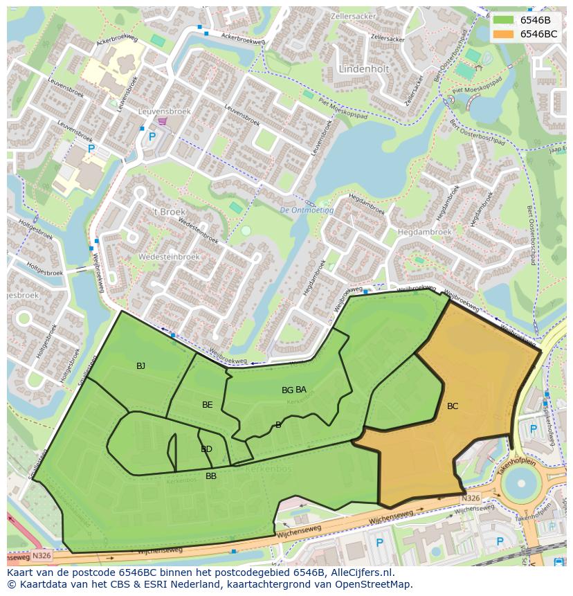 Afbeelding van het postcodegebied 6546 BC op de kaart.