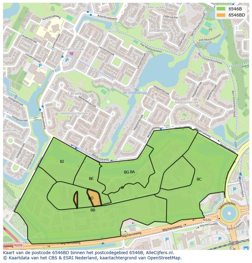 Afbeelding van het postcodegebied 6546 BD op de kaart.