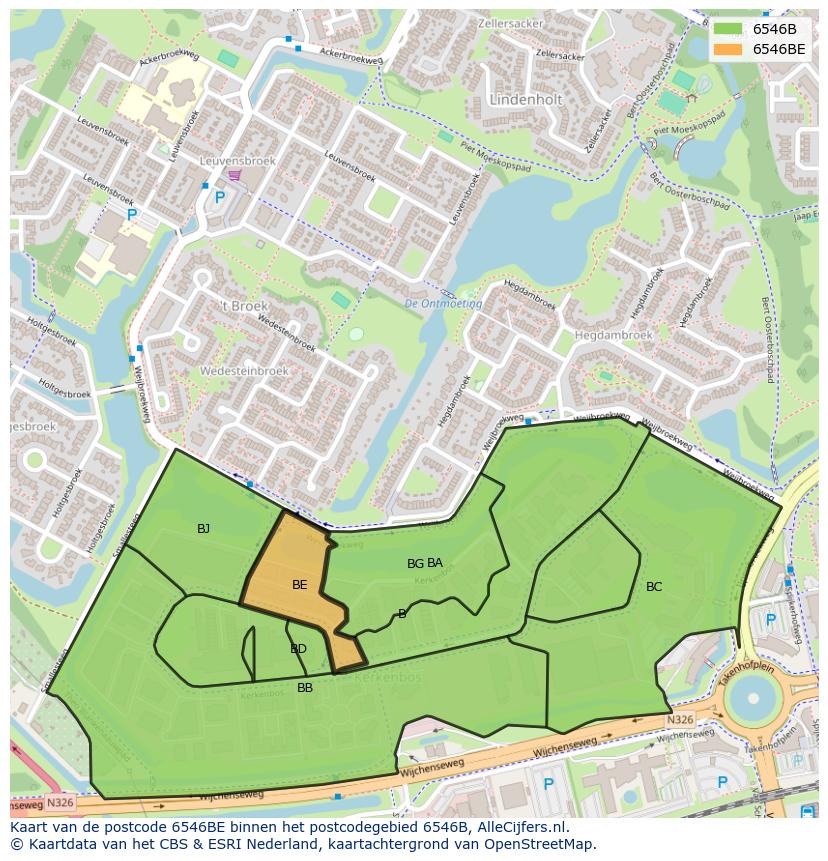Afbeelding van het postcodegebied 6546 BE op de kaart.