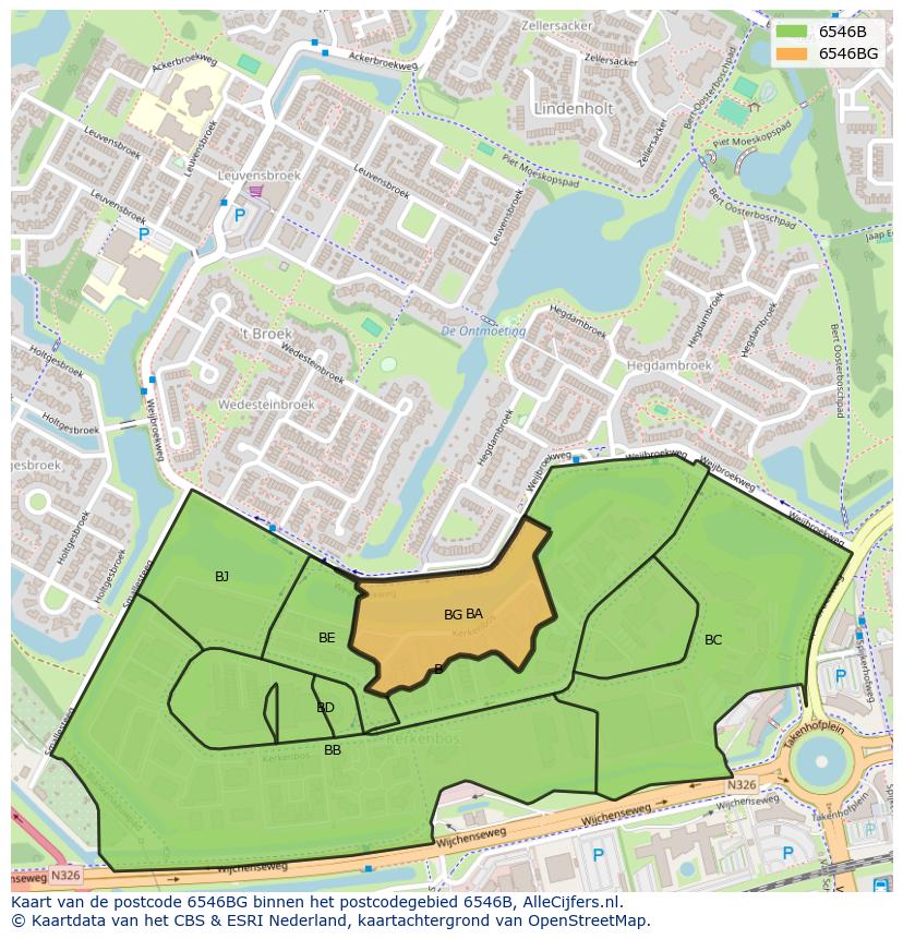 Afbeelding van het postcodegebied 6546 BG op de kaart.