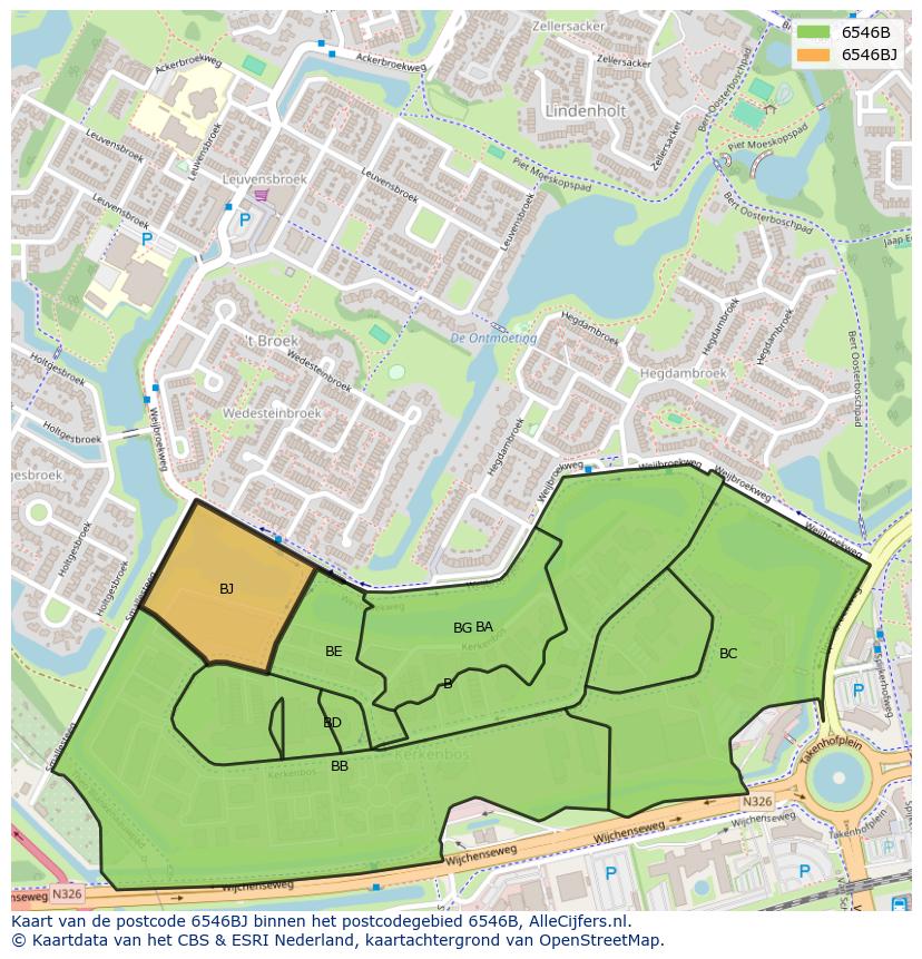 Afbeelding van het postcodegebied 6546 BJ op de kaart.