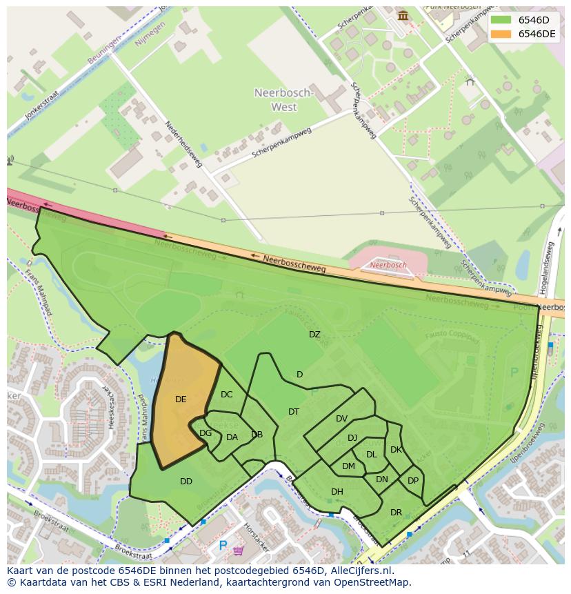 Afbeelding van het postcodegebied 6546 DE op de kaart.