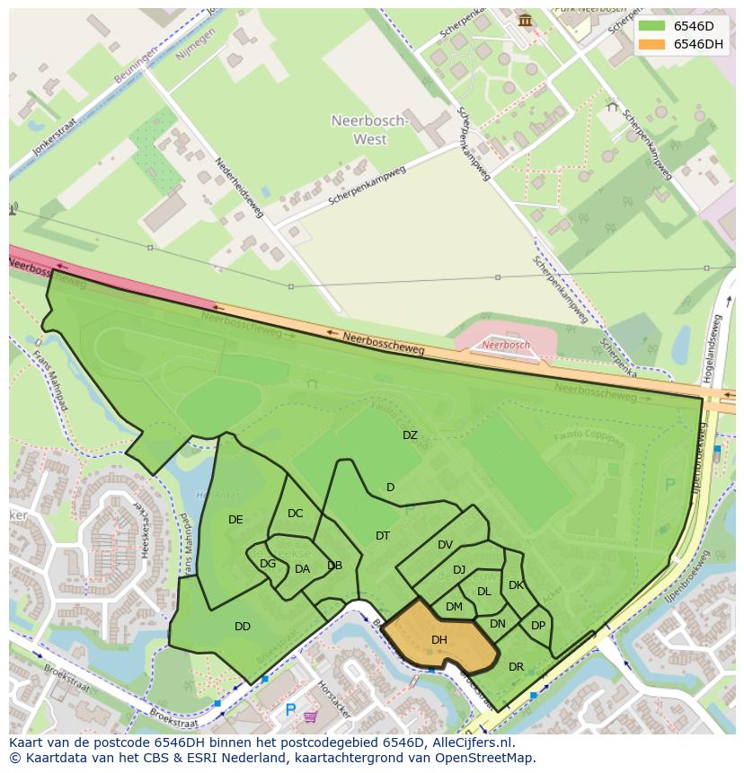 Afbeelding van het postcodegebied 6546 DH op de kaart.