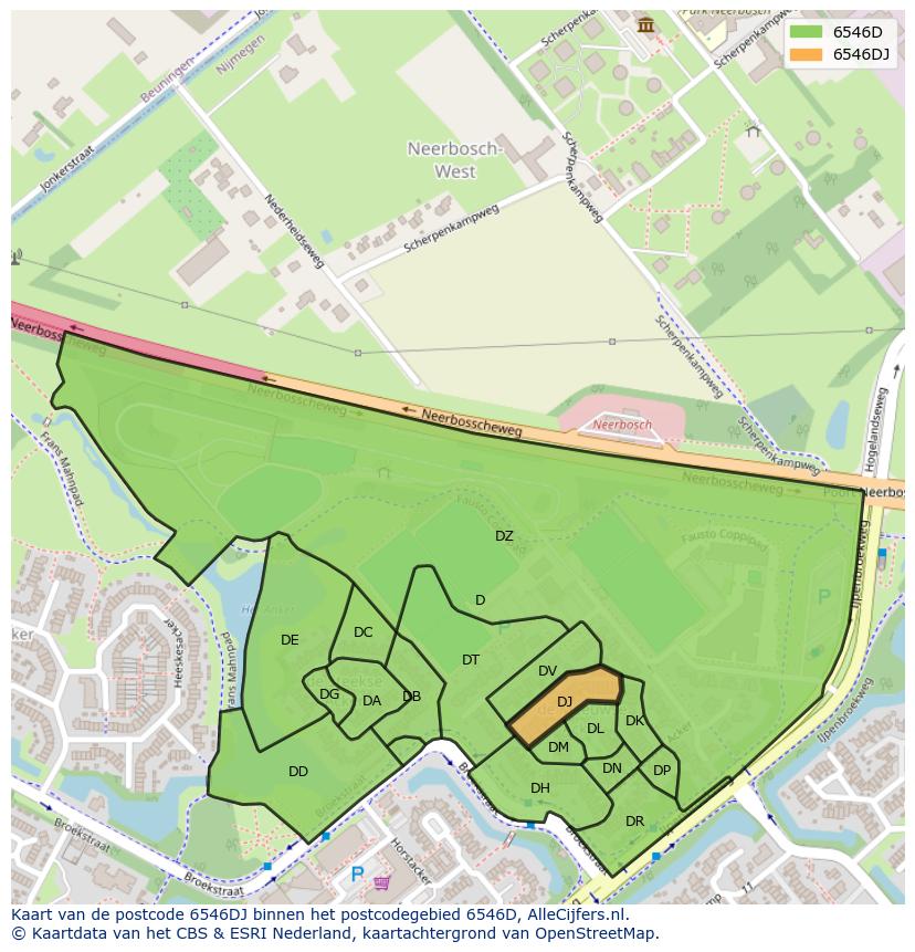 Afbeelding van het postcodegebied 6546 DJ op de kaart.