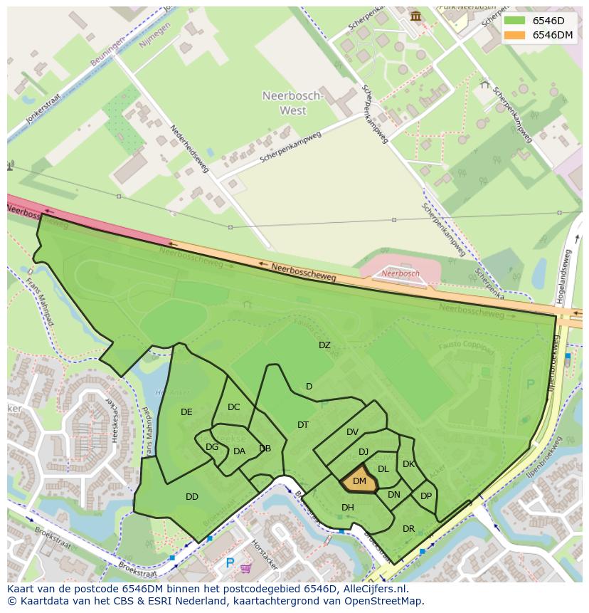 Afbeelding van het postcodegebied 6546 DM op de kaart.