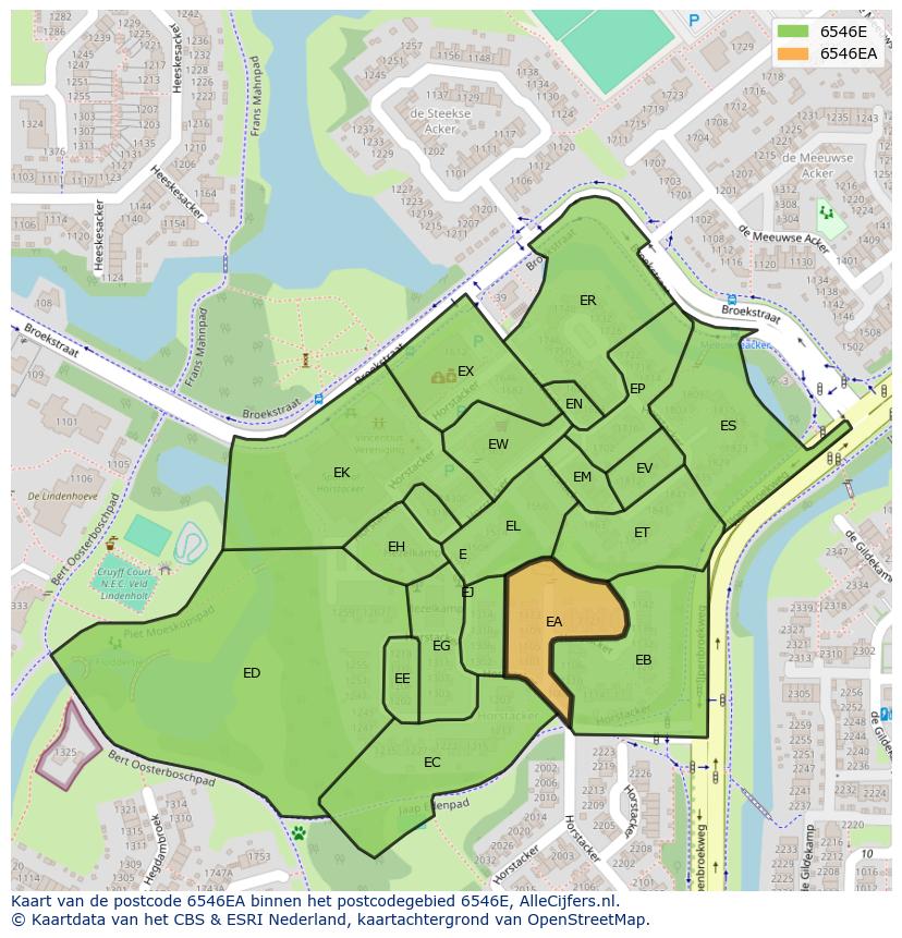 Afbeelding van het postcodegebied 6546 EA op de kaart.