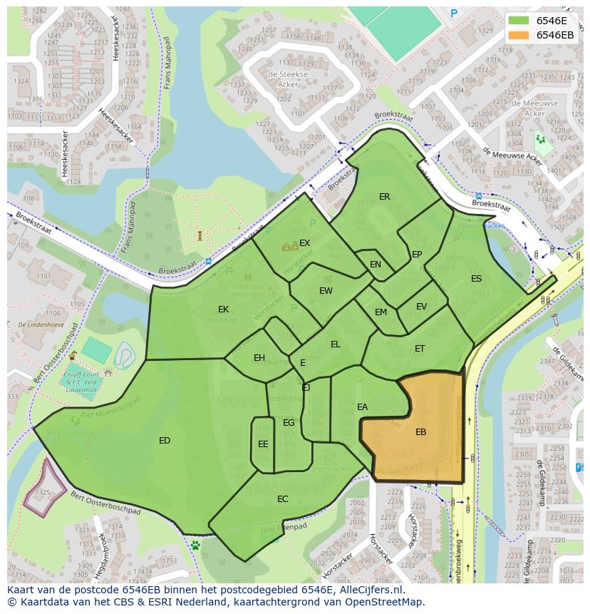 Afbeelding van het postcodegebied 6546 EB op de kaart.