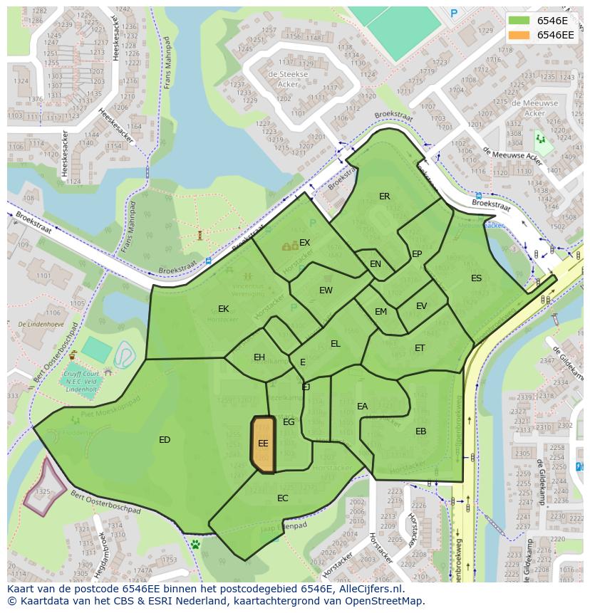 Afbeelding van het postcodegebied 6546 EE op de kaart.