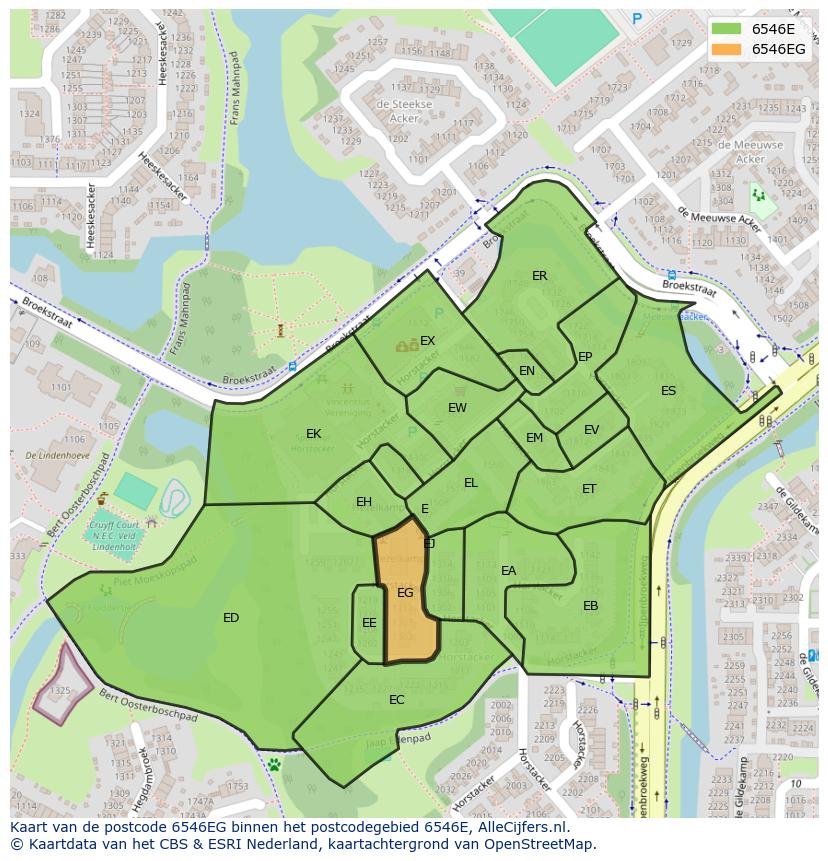 Afbeelding van het postcodegebied 6546 EG op de kaart.