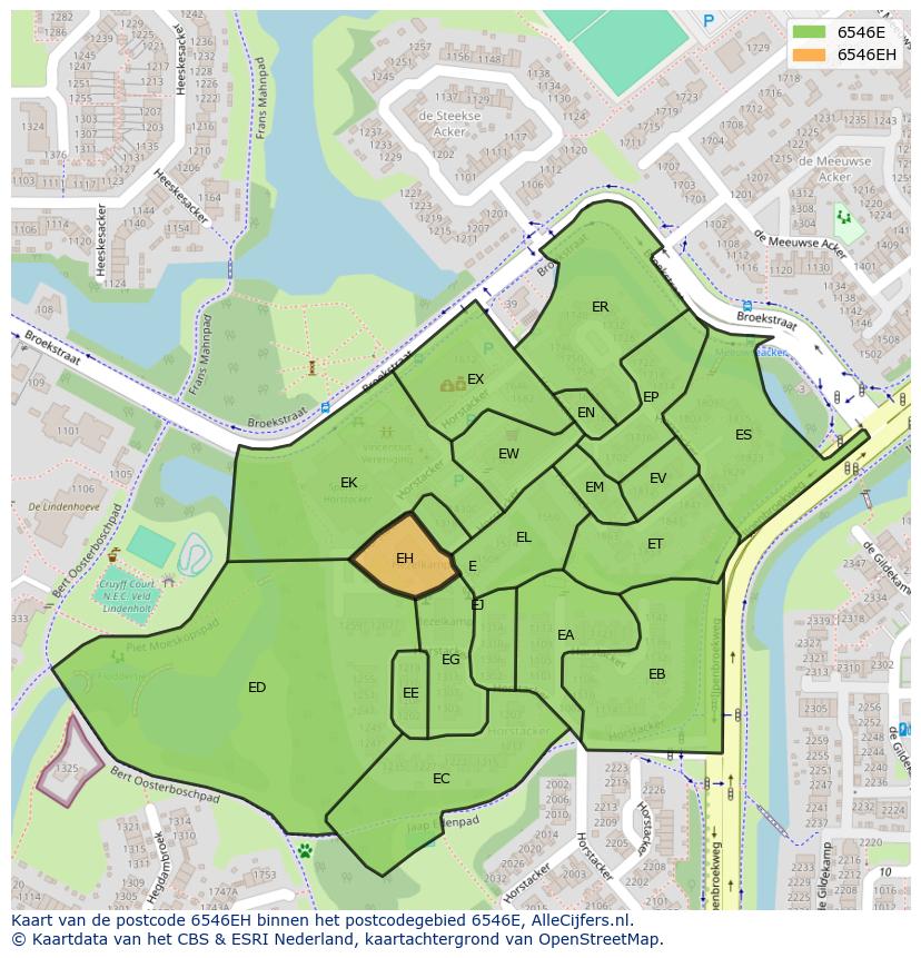 Afbeelding van het postcodegebied 6546 EH op de kaart.