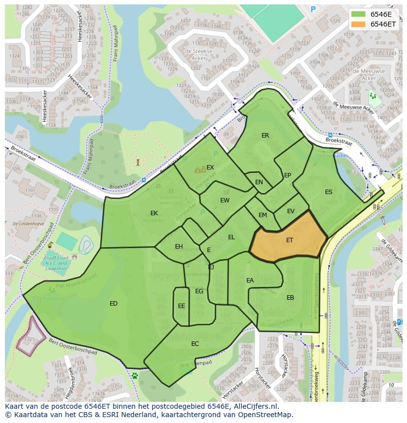 Afbeelding van het postcodegebied 6546 ET op de kaart.