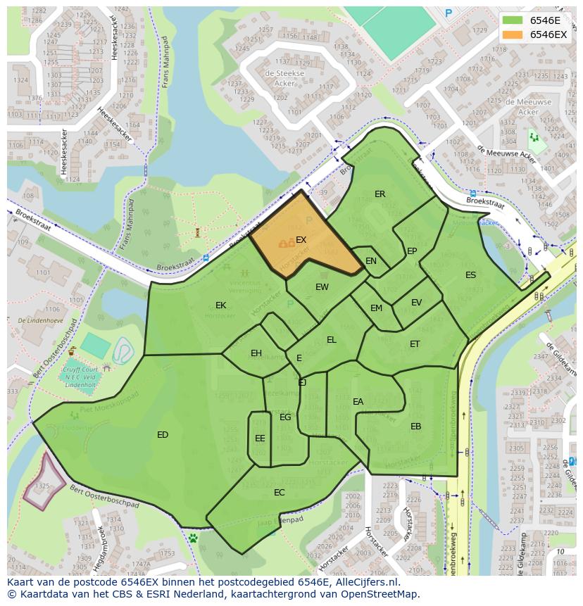 Afbeelding van het postcodegebied 6546 EX op de kaart.