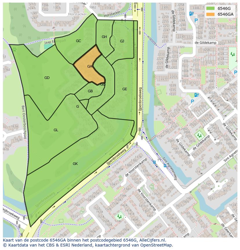 Afbeelding van het postcodegebied 6546 GA op de kaart.