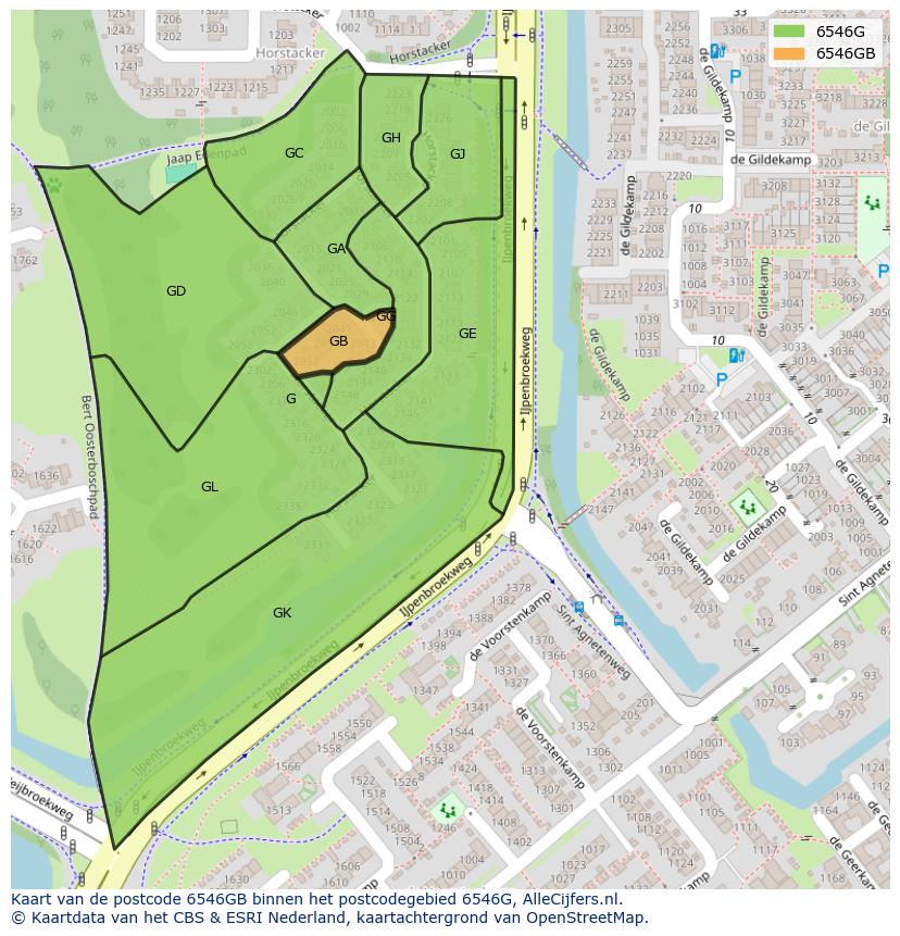 Afbeelding van het postcodegebied 6546 GB op de kaart.