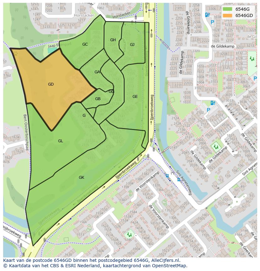 Afbeelding van het postcodegebied 6546 GD op de kaart.