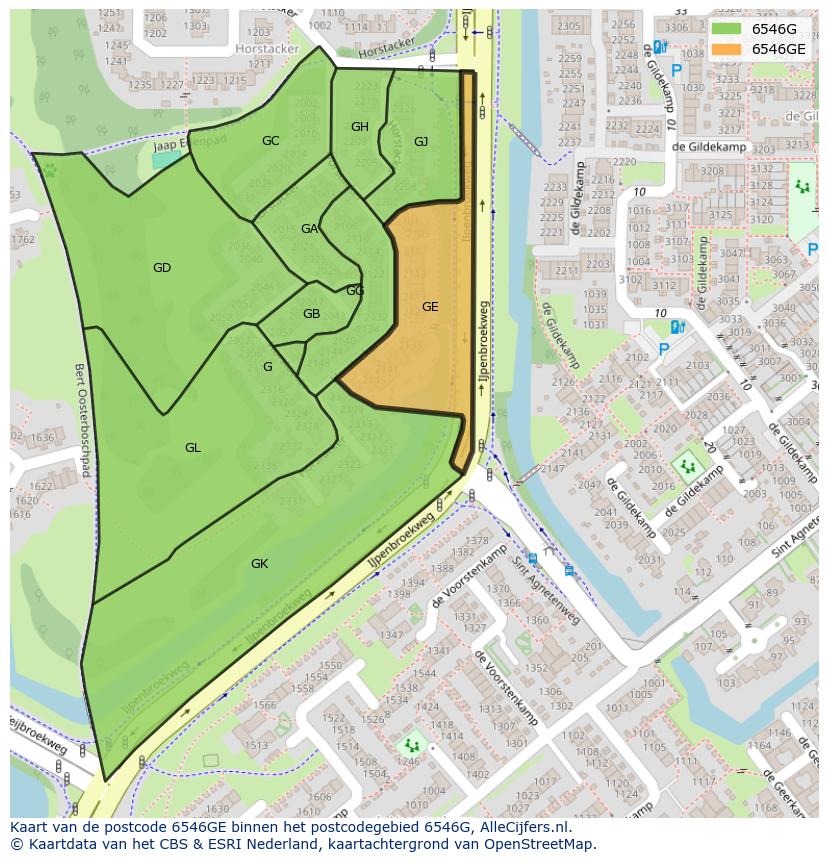 Afbeelding van het postcodegebied 6546 GE op de kaart.