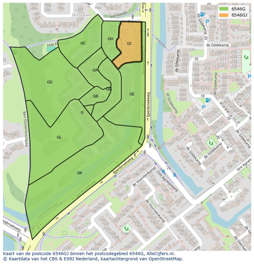 Afbeelding van het postcodegebied 6546 GJ op de kaart.