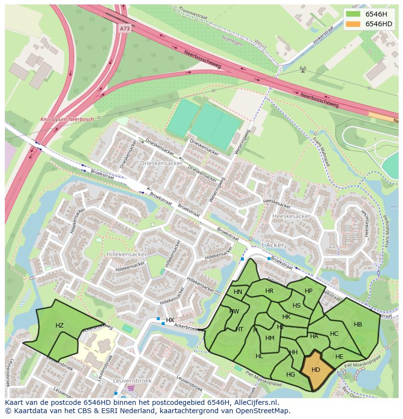 Afbeelding van het postcodegebied 6546 HD op de kaart.