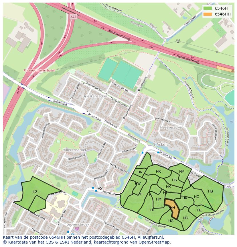 Afbeelding van het postcodegebied 6546 HH op de kaart.