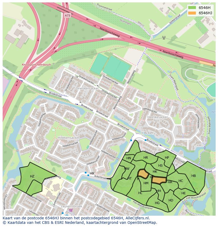 Afbeelding van het postcodegebied 6546 HJ op de kaart.