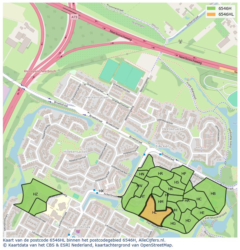Afbeelding van het postcodegebied 6546 HL op de kaart.