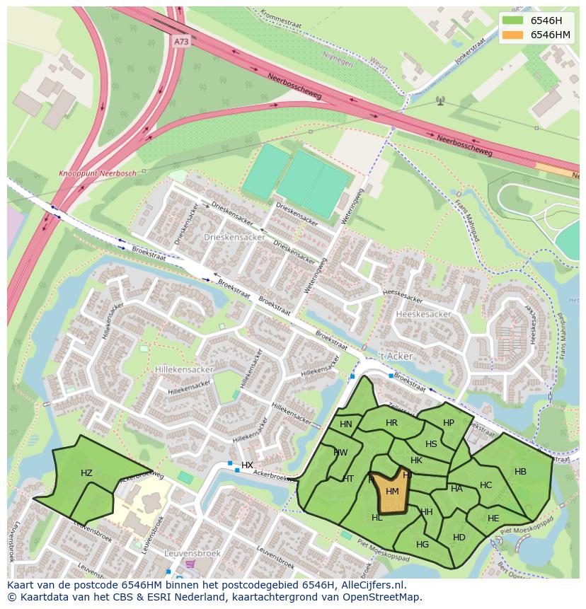 Afbeelding van het postcodegebied 6546 HM op de kaart.