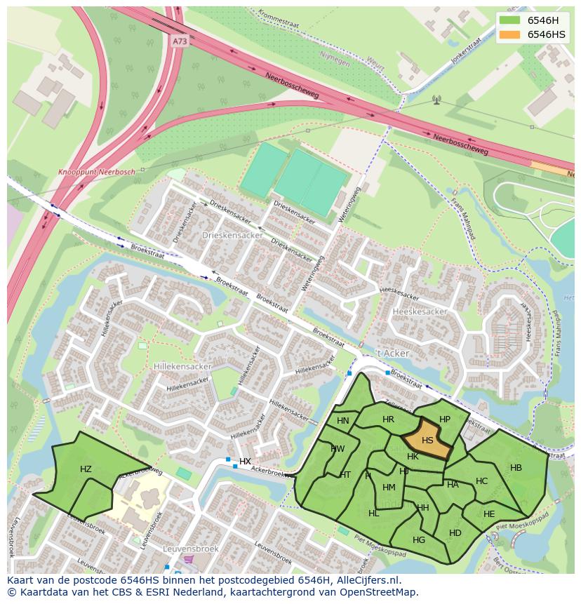 Afbeelding van het postcodegebied 6546 HS op de kaart.
