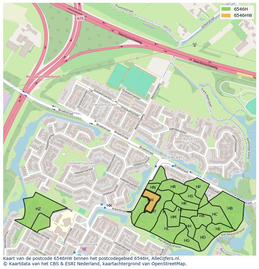 Afbeelding van het postcodegebied 6546 HW op de kaart.
