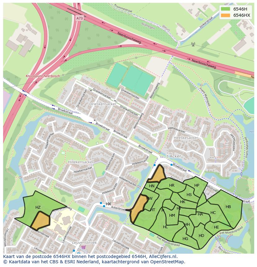 Afbeelding van het postcodegebied 6546 HX op de kaart.