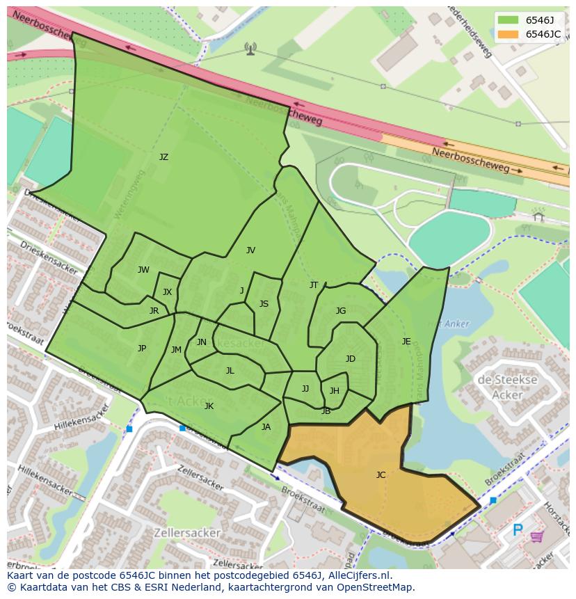 Afbeelding van het postcodegebied 6546 JC op de kaart.