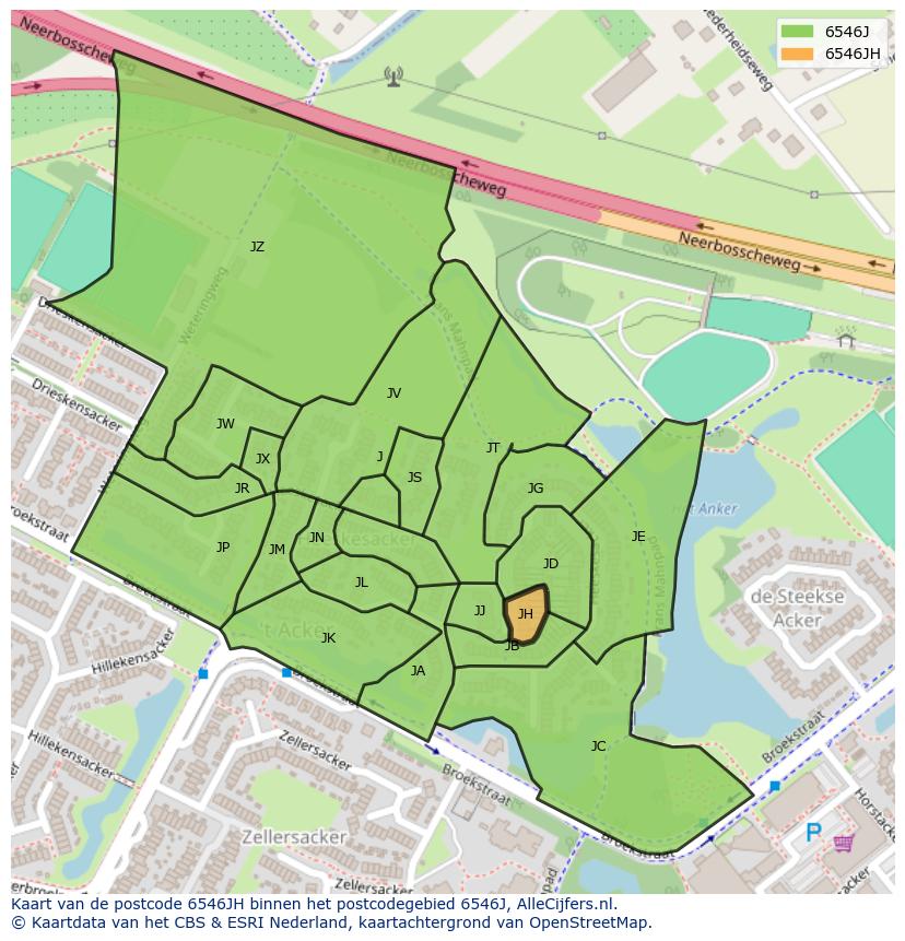 Afbeelding van het postcodegebied 6546 JH op de kaart.