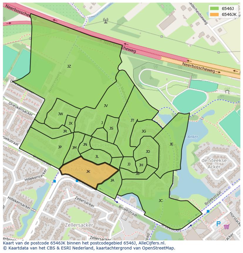 Afbeelding van het postcodegebied 6546 JK op de kaart.