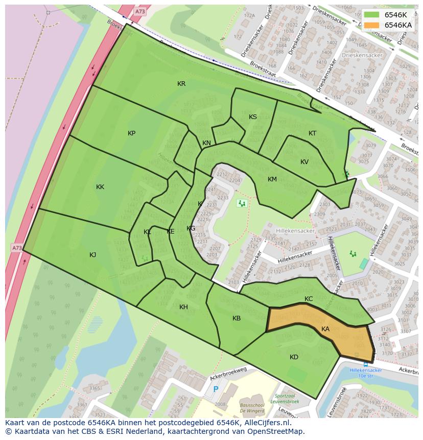 Afbeelding van het postcodegebied 6546 KA op de kaart.