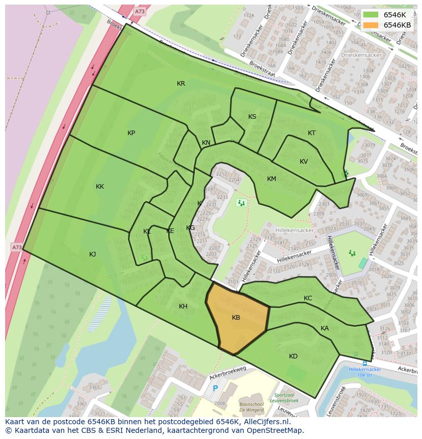 Afbeelding van het postcodegebied 6546 KB op de kaart.