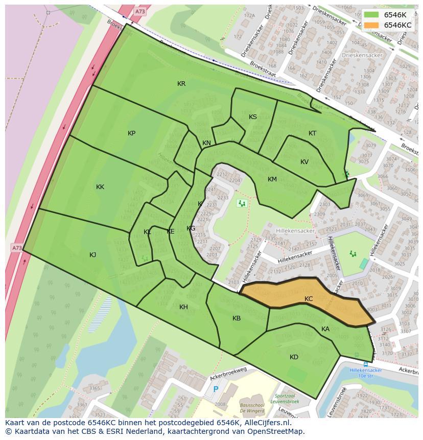 Afbeelding van het postcodegebied 6546 KC op de kaart.