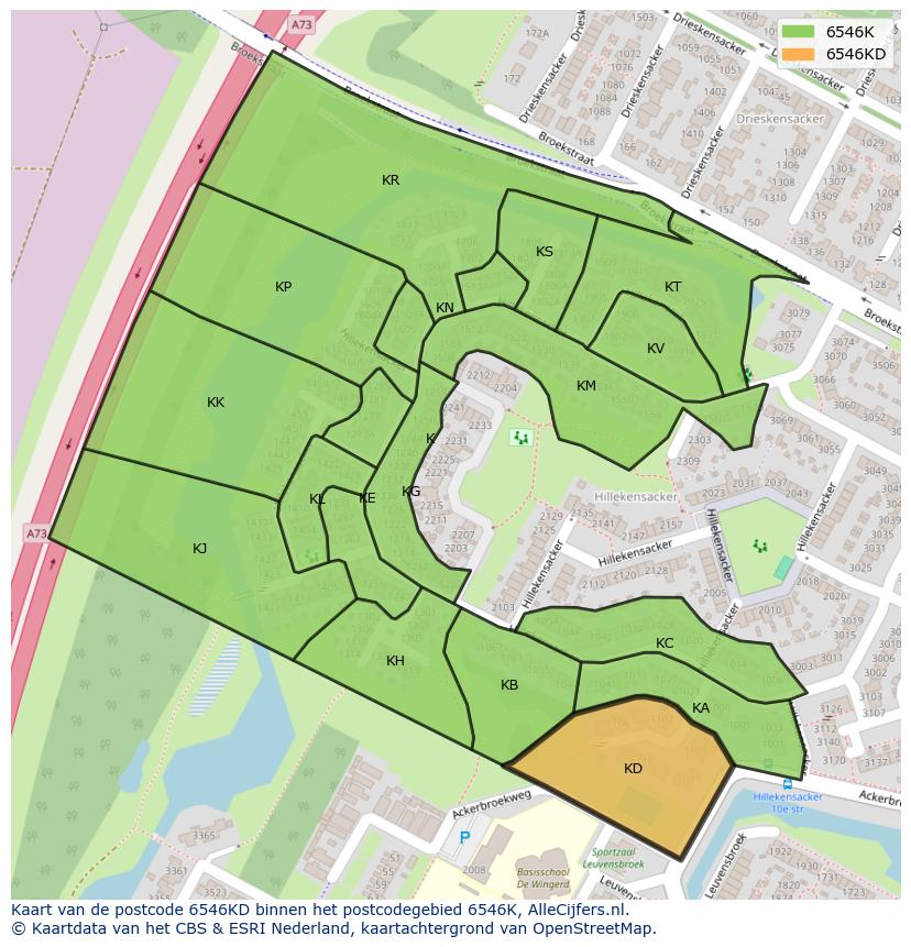 Afbeelding van het postcodegebied 6546 KD op de kaart.