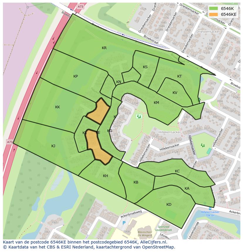 Afbeelding van het postcodegebied 6546 KE op de kaart.
