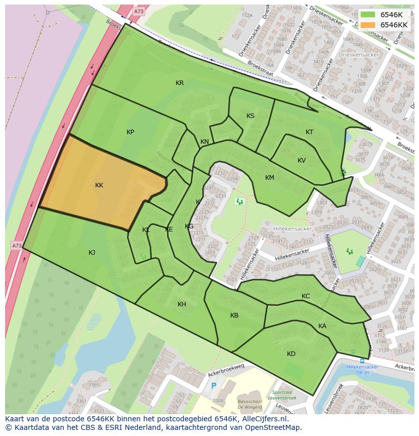 Afbeelding van het postcodegebied 6546 KK op de kaart.