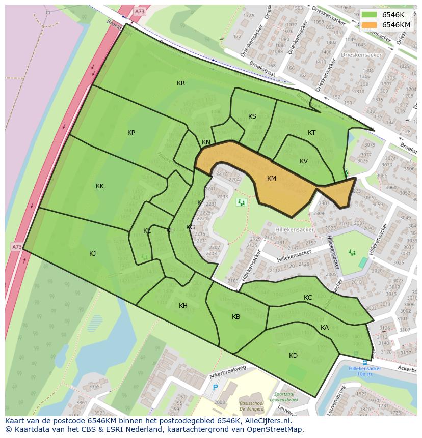 Afbeelding van het postcodegebied 6546 KM op de kaart.