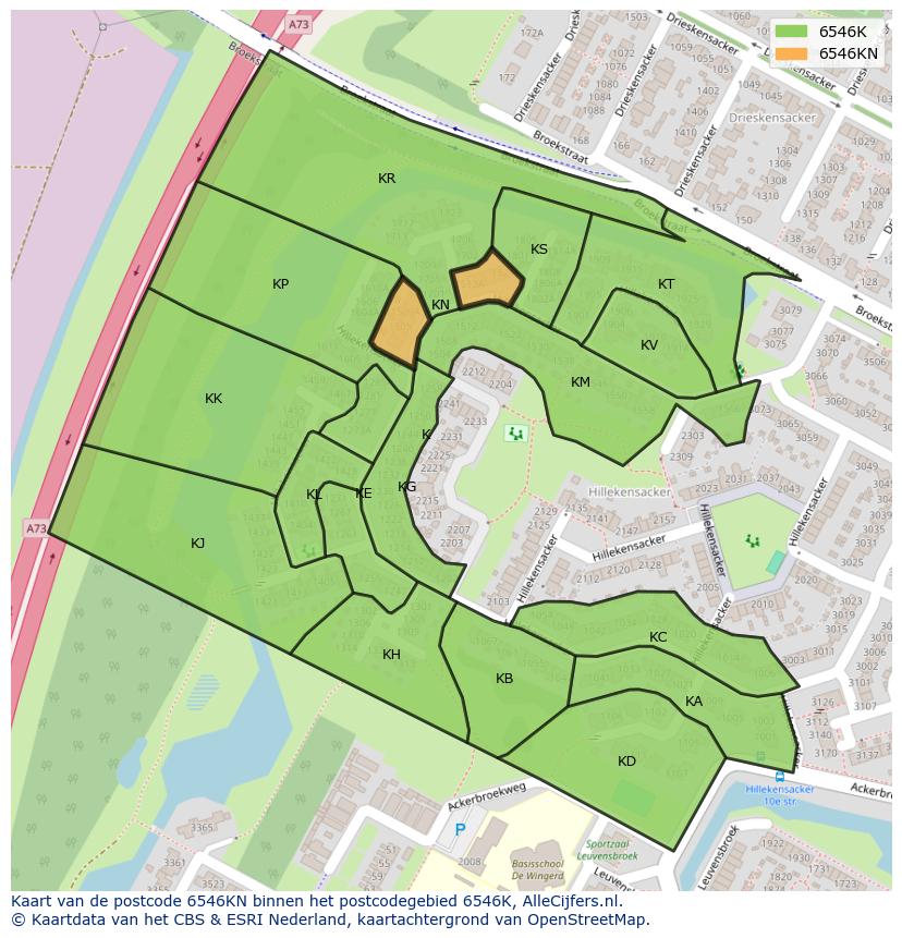 Afbeelding van het postcodegebied 6546 KN op de kaart.
