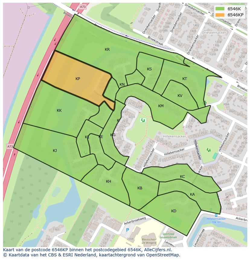 Afbeelding van het postcodegebied 6546 KP op de kaart.
