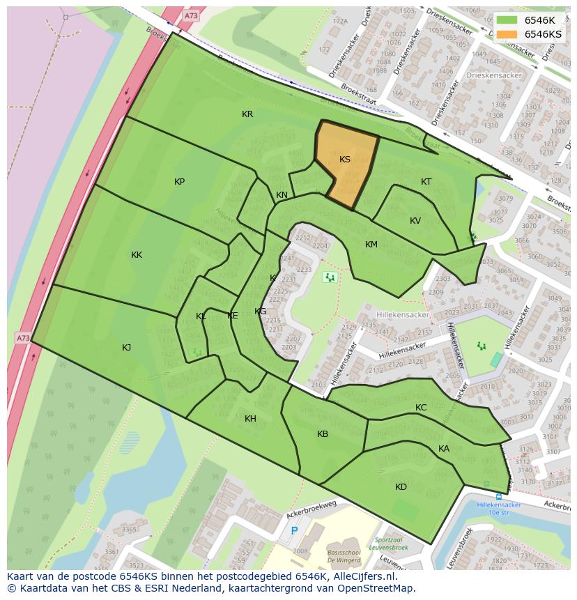 Afbeelding van het postcodegebied 6546 KS op de kaart.