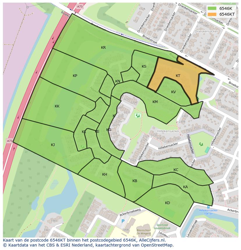 Afbeelding van het postcodegebied 6546 KT op de kaart.