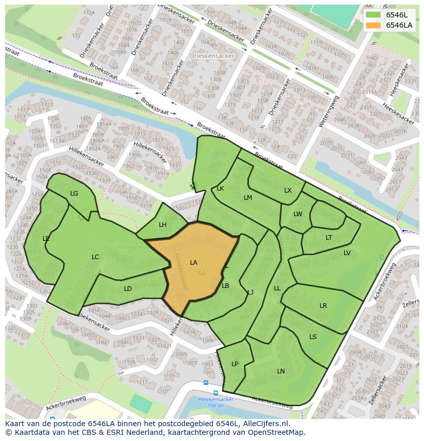 Afbeelding van het postcodegebied 6546 LA op de kaart.