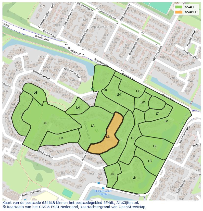 Afbeelding van het postcodegebied 6546 LB op de kaart.
