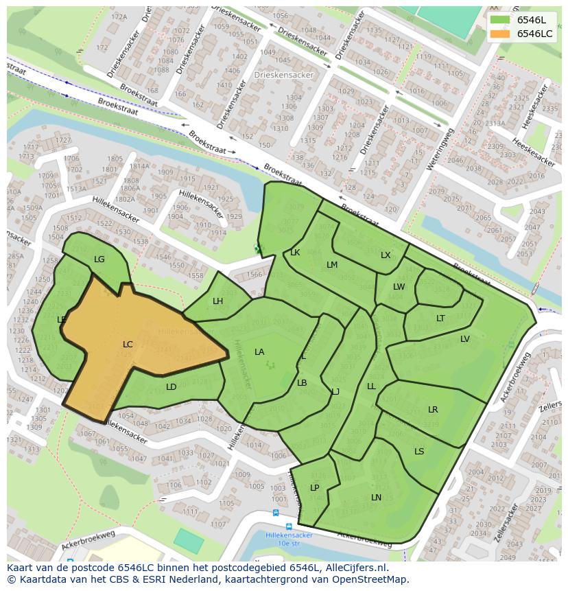Afbeelding van het postcodegebied 6546 LC op de kaart.