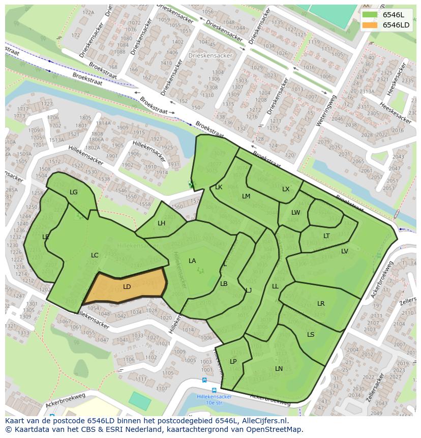 Afbeelding van het postcodegebied 6546 LD op de kaart.