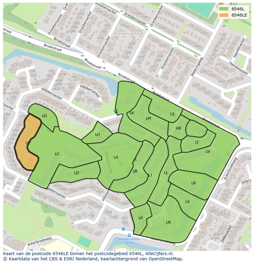 Afbeelding van het postcodegebied 6546 LE op de kaart.