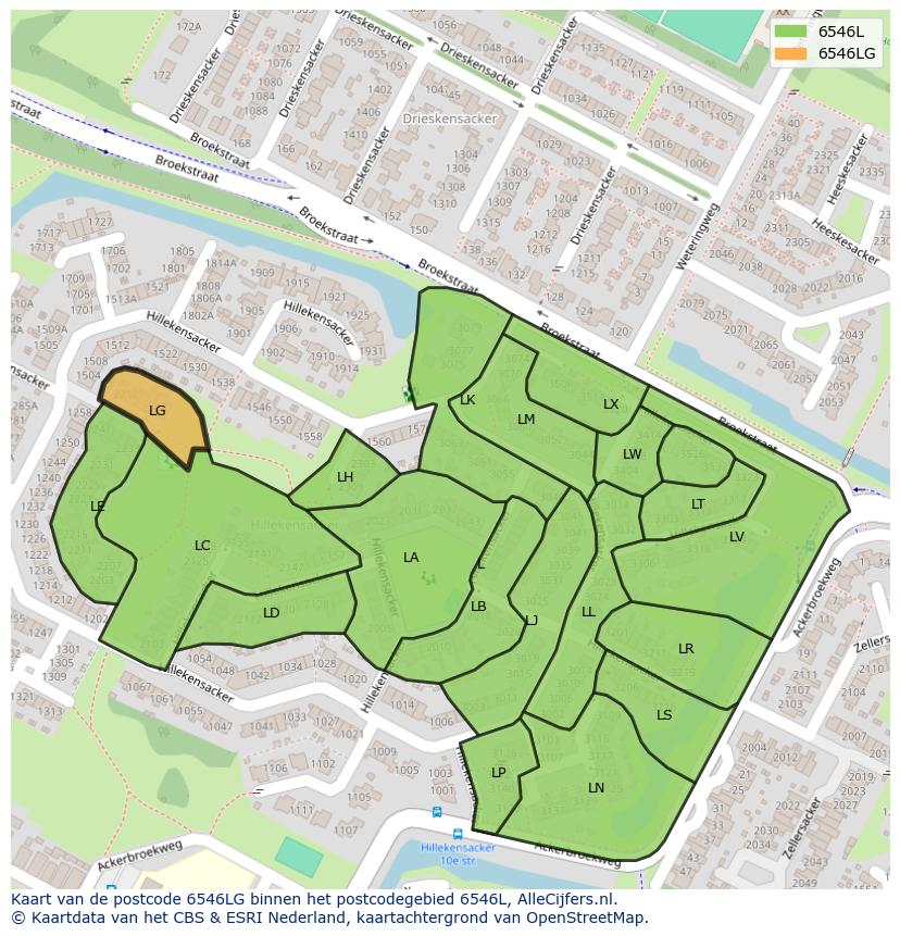 Afbeelding van het postcodegebied 6546 LG op de kaart.